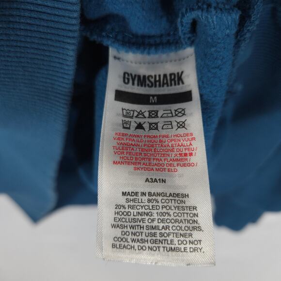 Gymshark Hoodie Mens Medium Blue Sharkhead Infill Big Logo Fleece Lined Pullover - Picture 7 of 8